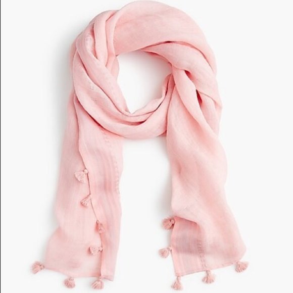 J. Crew Accessories - J.CREW Pink Linen Scarf Tassels Lightweight NWT